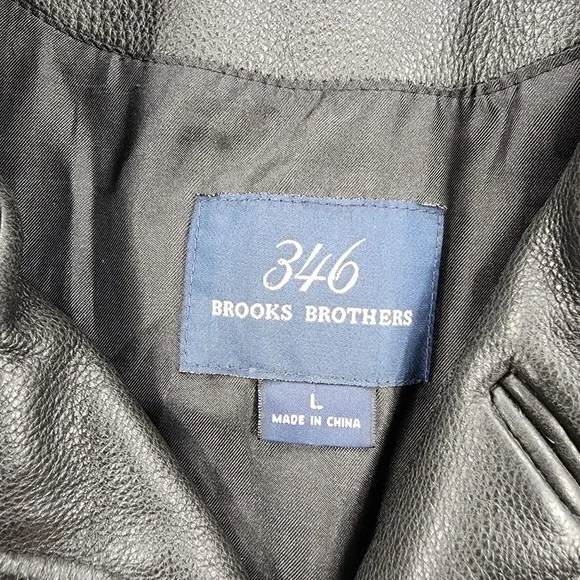 Brooks Brothers 346 MENS SIZE L Black Classic Super Soft Leather Jacket Lined